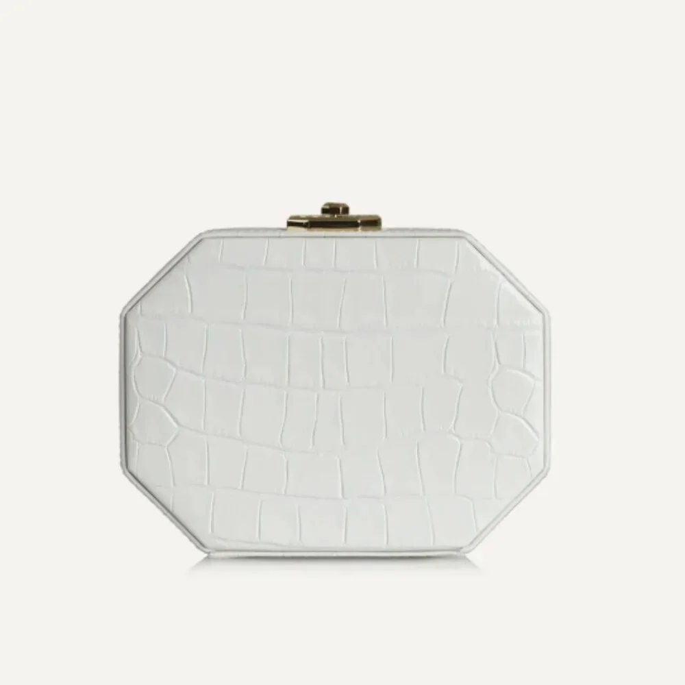 MISELA Alexa At Belgravia Leather Crocodile Embossed Box Clutch Bag $1050